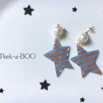 大ぶり コットンパールとボーダーの星ピアス/イヤリング   