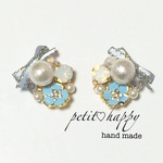 春♡aqua  コットンパール×スワロフスキー×フラワーチャーム♡ビジューイヤリング