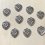 SILVER HEART ANTIQUE DESIGN CHARM BEADS