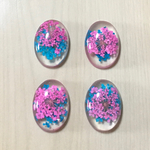 CLEAR FLOWER PINK BLUE OVAL CABOCHON PARTS
