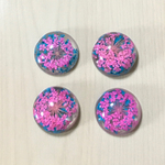 CLEAR FLOWER PINK BLUE ROUND CABOCHON PARTS
