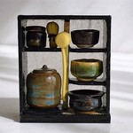ミニチュア☆陶器　茶道具　黄瀬戸茶碗　棚