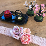 ベビーヘアバンド つまみ細工 桃と梅の花
