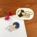 消しゴムはんこ 女の子と犬　なかよし♡