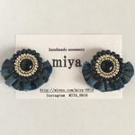 289.ブラックデニムフリンジビーズ刺繍ピアス・イヤリング