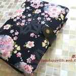 紺桜と麻の葉柄　２冊入り御朱印帳入れ　剣道審判規則細則入れ　ネーム刺繍お入れできます。