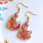 和＊和柄ビーズと猫ピアス/イヤリング♡(紫)