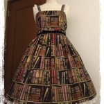 【受注再販】クラシカルライブラリー柄ジャンパースカート★アンティーク★カチューシャセット