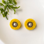 まるいビーズ刺繍イヤリング（レモン🍋)
