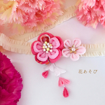 ベビーヘアバンド♡ さがり付きピンク色のお花＊ お宮参り、初節句に♪