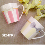 ♡リボン＆ストライプのキッズマグカップ♡イエロー♪イニシャル入れ可能