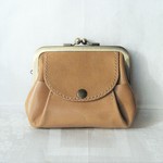 レザーの親子がま口の財布　ナチュラルカラー