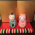 送料無料 猫のひな遊び(屏風と台座セット)