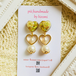 イエロー×♡フレーム×パール【ピアス２way】【イヤリング】