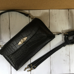 kubayu様専用＊レザーお財布ポシェットLサイズ＊クロコダイル型押し黒