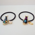 【再販】黒猫と羽根とお花のヘアゴム