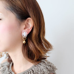 【chimie-05】ジャパンヴィンテージガラス製カボションの2wayイヤリング・ピアス