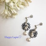 ❁Rabbit&Black flower❁Blossom pierced earrings