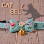 レトロ 花🌷水色【蝶ネクタイ】＊猫(&小型犬)首輪