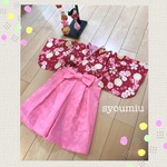 【在庫あり】ベビー 袴 着物 女の子　70-80サイズ（蝶々と桜）