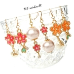 感謝価格品♡大きな桃色パールと小さな桜のアシンメトリーピアス/イヤリング