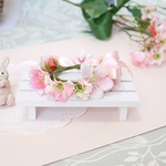 桜の花冠（ピンクのサテンリボン）　うさぎ花冠 　Sサイズ　 ペット用