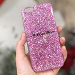 iphoneX XS XSMax XR galaxy Xperia AQUOS対応　ピンクグリッターにシンプルに名前入れケー