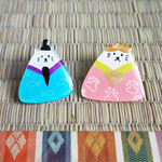 ネコおひなさまのブローチセット