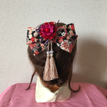 和柄リボン二重つまみ 水引 タッセル コーム☆髪飾り☆