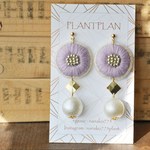 刺繍ピアス 藤色×パール