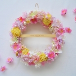 桜×ｱｼﾞｻｲ×小花　鮮やかな春リース