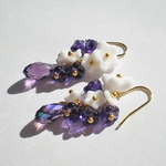 フラワー＆ドロップピアス(ステンレス)パープル
