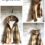 a.myu上質cotton くすみからし色カーキチェック 後ろラウンドダッフルコート 