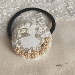 鈴蘭と薔薇 antique 刺繍ヘアゴム ブローチへ変更可能☆