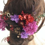艶やか♡色っぽパープルお花のヘッドドレス♡髪飾り　ヘアパーツ　ヘアピース　プリザーブドフラワー　ウエディング　結婚式　成人式　卒業式