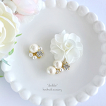 再28* 白花コットンパールビジューイヤーカフピアス/イヤリングセット