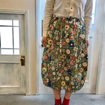 綿タック入バルーンスカート     北欧風 花柄 グリーン