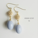 <新作>春色ドイツビーズのピアスorイヤリング【ﾊﾟｽﾃﾙﾌﾞﾙｰ】