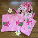 ハワイアンキルト🌺通園バッグ&上履き入れ&体操着入れ(プルメリアとアリス)🌺
