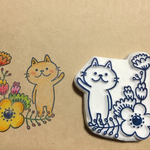 塗り絵のような猫と花