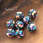 レインボーフラワー柄 クレイビーズ 12mm ブラック 10個set