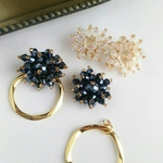 ビーズフラワー＊２way メタルリング ピアス＆イヤリング