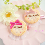 名入れ*ビスケットのヘアピン・ヘアクリップ♡キラキラリボン♡ベビー&キッズヘアアクセサリー♡刺繍名入れギフト、出産祝い、七五三、記念写真♡
