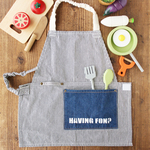 【受注生産】Ｍサイズ「HAVING FＵN?」デニムキッズエプロン100～110（ヒッコリーブルー）