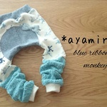 *ayamiru*くしゅくしゅモンキーパンツ*デニム風ブルーリボン  70～80サイズ