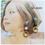 No.B089 華やかな✾︎花リング×ブルービーズ ピアス / イヤリング