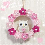 オーダー注文商品🔸幸運の白いフクロウちゃんとピンクのお花のミニリース