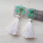 【SALE】クリアラウンドWタッセルイヤリング（ミントグリーン）＊73