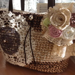 麻ひもバッグ（race）(コサージュ付き）(darkbrown×white)