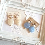 マーブル丸ビーズとコットンパールのビジューピアス No.290
